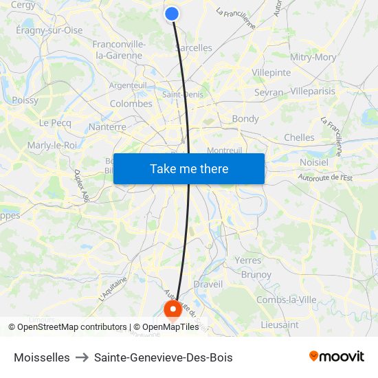 Moisselles to Sainte-Genevieve-Des-Bois map