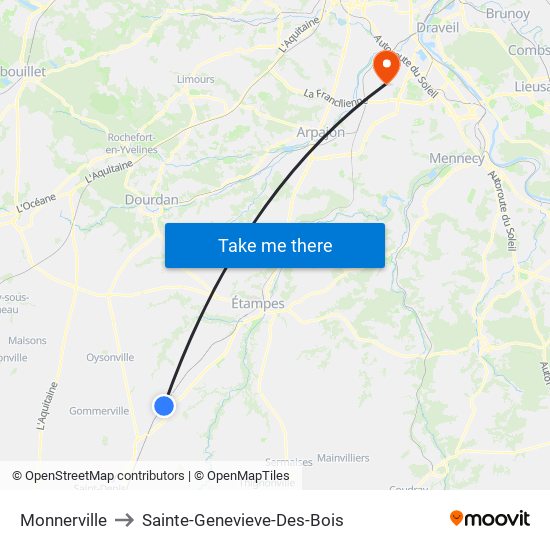 Monnerville to Sainte-Genevieve-Des-Bois map