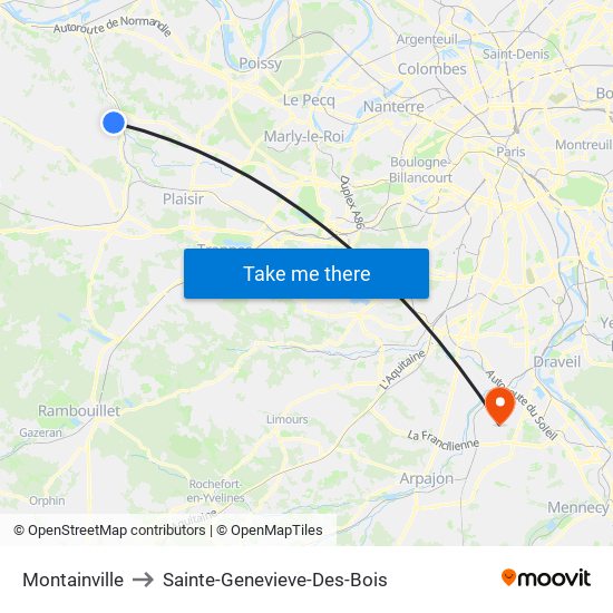 Montainville to Sainte-Genevieve-Des-Bois map