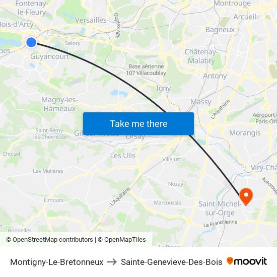 Montigny-Le-Bretonneux to Sainte-Genevieve-Des-Bois map