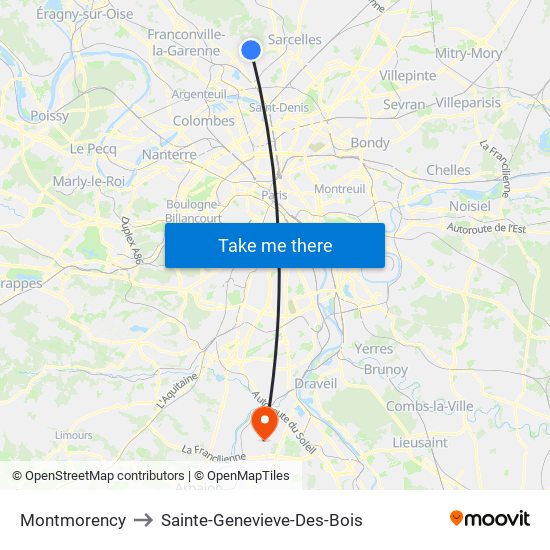 Montmorency to Sainte-Genevieve-Des-Bois map