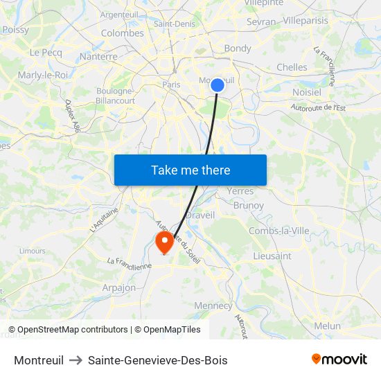 Montreuil to Sainte-Genevieve-Des-Bois map