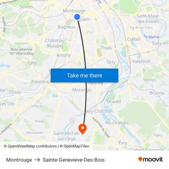 Montrouge to Sainte-Genevieve-Des-Bois map