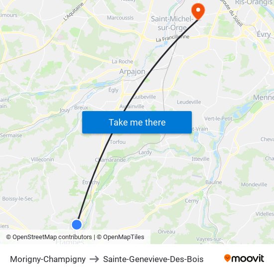 Morigny-Champigny to Sainte-Genevieve-Des-Bois map