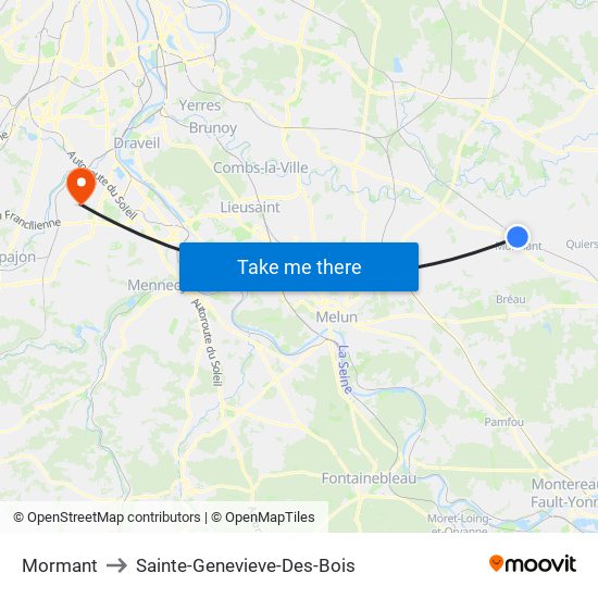 Mormant to Sainte-Genevieve-Des-Bois map