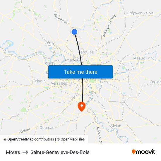 Mours to Sainte-Genevieve-Des-Bois map