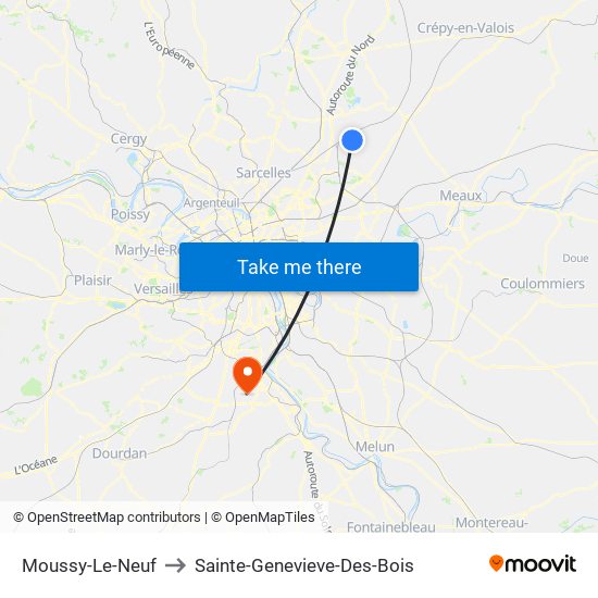 Moussy-Le-Neuf to Sainte-Genevieve-Des-Bois map