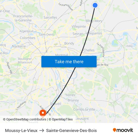 Moussy-Le-Vieux to Sainte-Genevieve-Des-Bois map