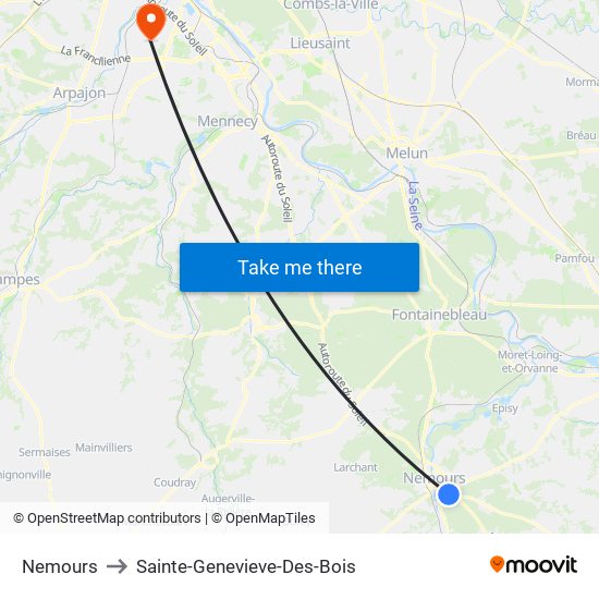 Nemours to Sainte-Genevieve-Des-Bois map