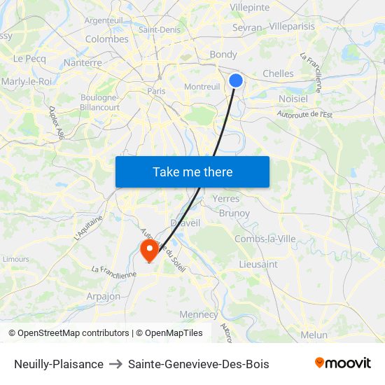 Neuilly-Plaisance to Sainte-Genevieve-Des-Bois map