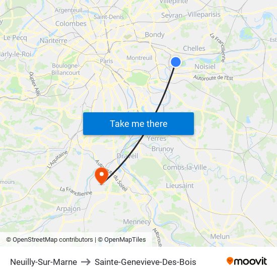 Neuilly-Sur-Marne to Sainte-Genevieve-Des-Bois map