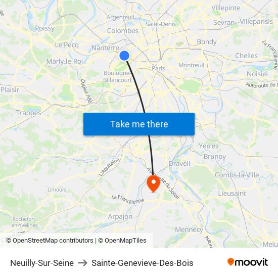 Neuilly-Sur-Seine to Sainte-Genevieve-Des-Bois map