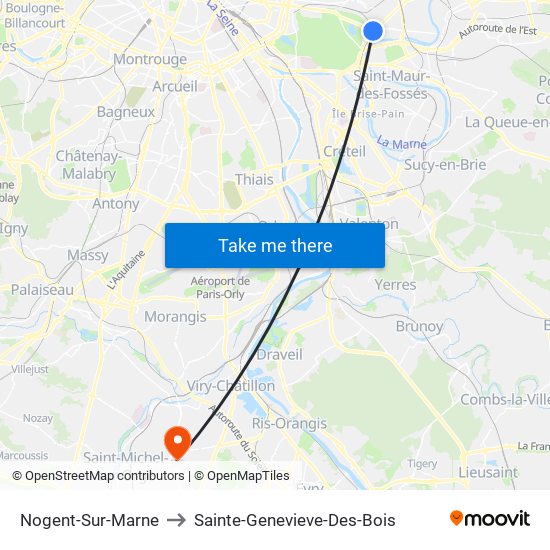 Nogent-Sur-Marne to Sainte-Genevieve-Des-Bois map