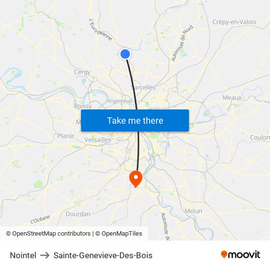 Nointel to Sainte-Genevieve-Des-Bois map