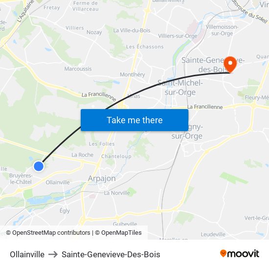 Ollainville to Sainte-Genevieve-Des-Bois map