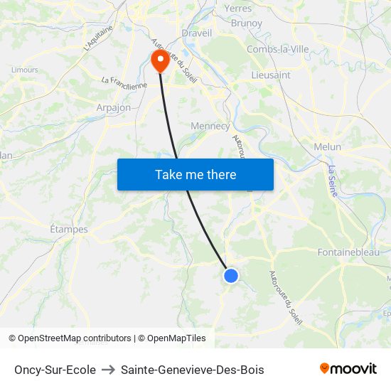 Oncy-Sur-Ecole to Sainte-Genevieve-Des-Bois map