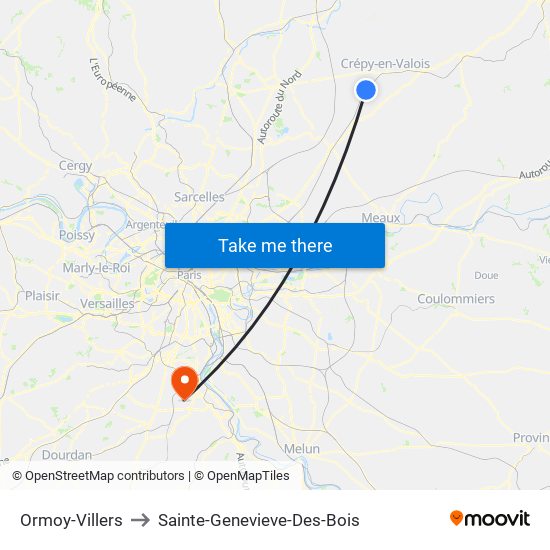 Ormoy-Villers to Sainte-Genevieve-Des-Bois map