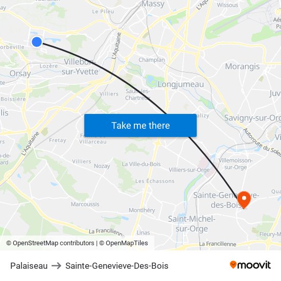 Palaiseau to Sainte-Genevieve-Des-Bois map