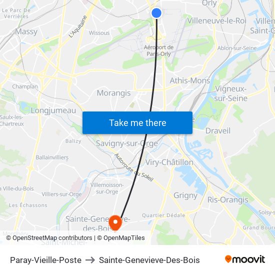Paray-Vieille-Poste to Sainte-Genevieve-Des-Bois map