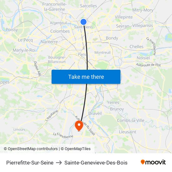 Pierrefitte-Sur-Seine to Sainte-Genevieve-Des-Bois map