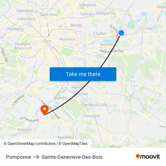 Pomponne to Sainte-Genevieve-Des-Bois map