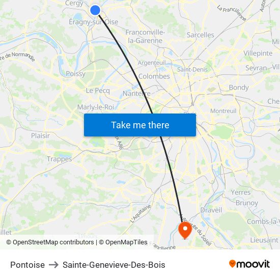 Pontoise to Sainte-Genevieve-Des-Bois map