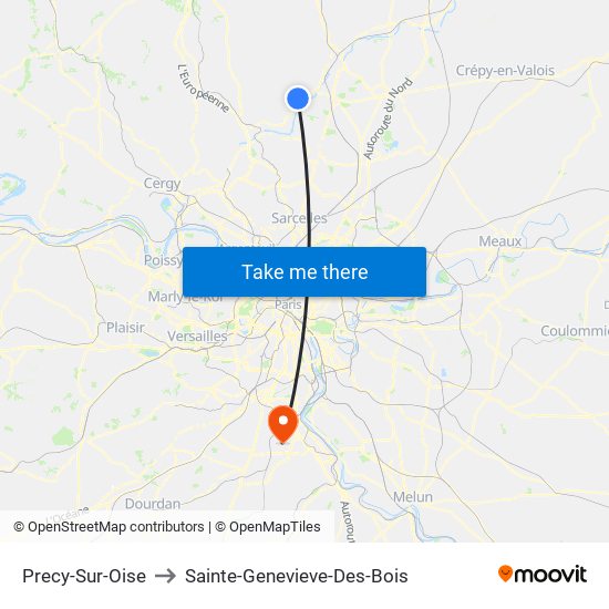 Precy-Sur-Oise to Sainte-Genevieve-Des-Bois map