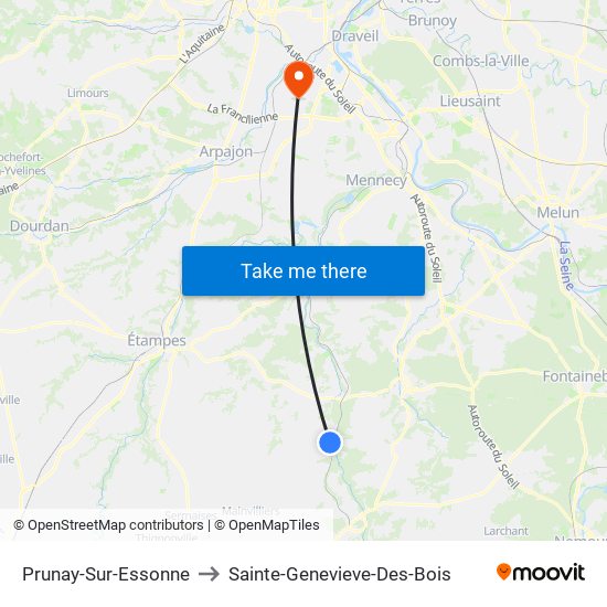 Prunay-Sur-Essonne to Sainte-Genevieve-Des-Bois map