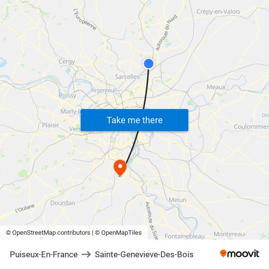 Puiseux-En-France to Sainte-Genevieve-Des-Bois map