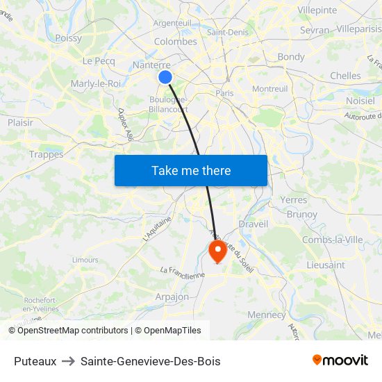 Puteaux to Sainte-Genevieve-Des-Bois map