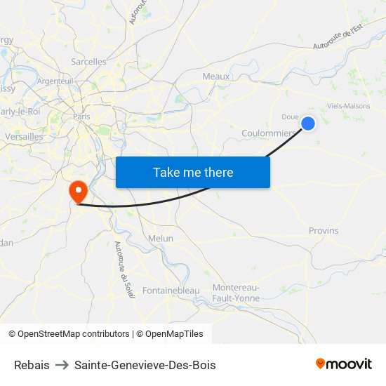 Rebais to Sainte-Genevieve-Des-Bois map