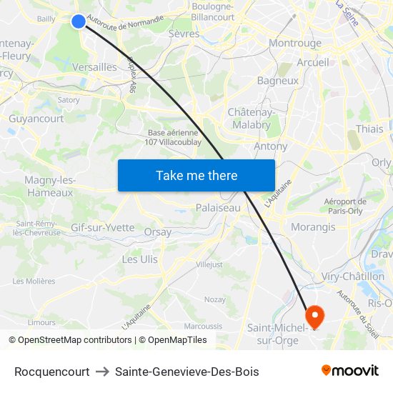 Rocquencourt to Sainte-Genevieve-Des-Bois map