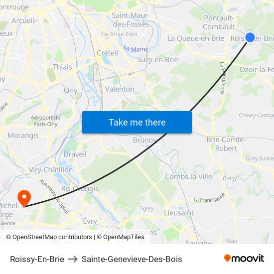 Roissy-En-Brie to Sainte-Genevieve-Des-Bois map