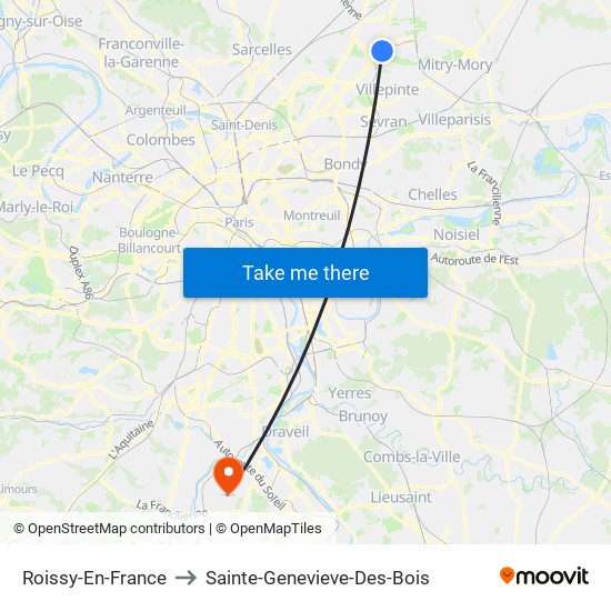 Roissy-En-France to Sainte-Genevieve-Des-Bois map