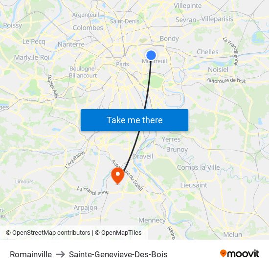 Romainville to Sainte-Genevieve-Des-Bois map