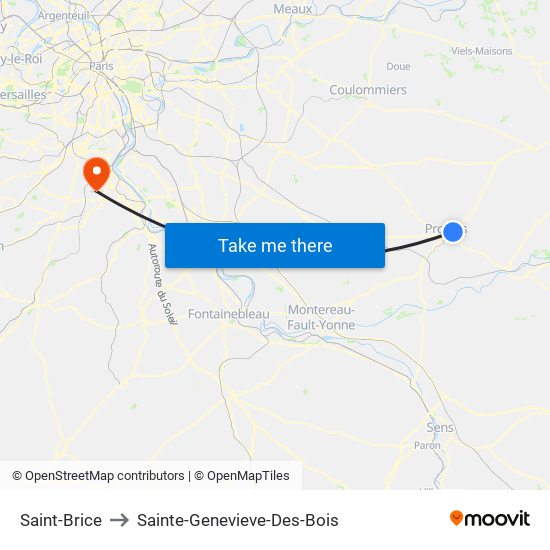 Saint-Brice to Sainte-Genevieve-Des-Bois map