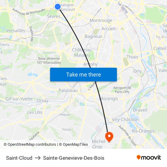 Saint-Cloud to Sainte-Genevieve-Des-Bois map