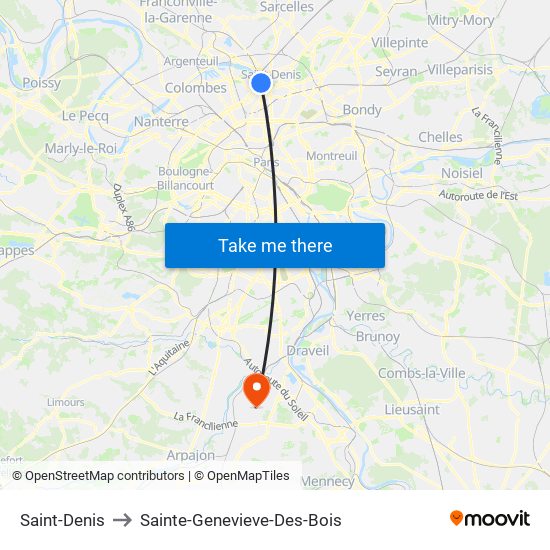 Saint-Denis to Sainte-Genevieve-Des-Bois map