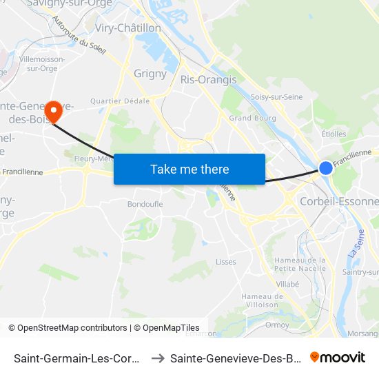 Saint-Germain-Les-Corbeil to Sainte-Genevieve-Des-Bois map