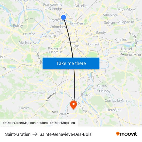 Saint-Gratien to Sainte-Genevieve-Des-Bois map