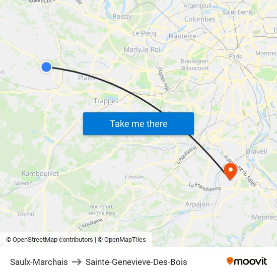 Saulx-Marchais to Sainte-Genevieve-Des-Bois map
