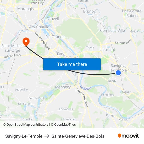 Savigny-Le-Temple to Sainte-Genevieve-Des-Bois map