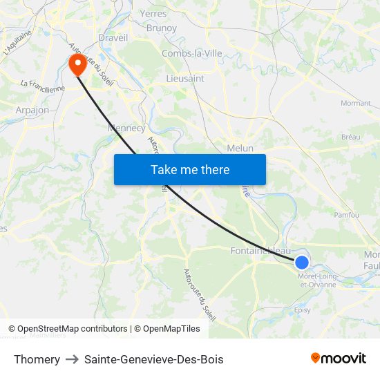 Thomery to Sainte-Genevieve-Des-Bois map