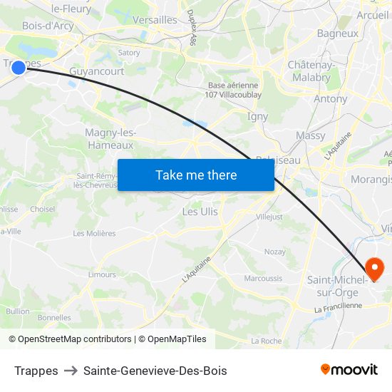 Trappes to Sainte-Genevieve-Des-Bois map