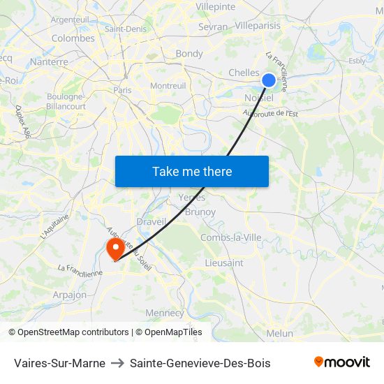 Vaires-Sur-Marne to Sainte-Genevieve-Des-Bois map