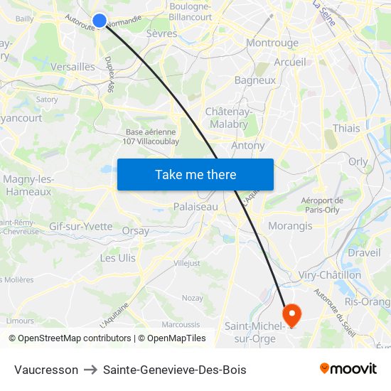 Vaucresson to Sainte-Genevieve-Des-Bois map