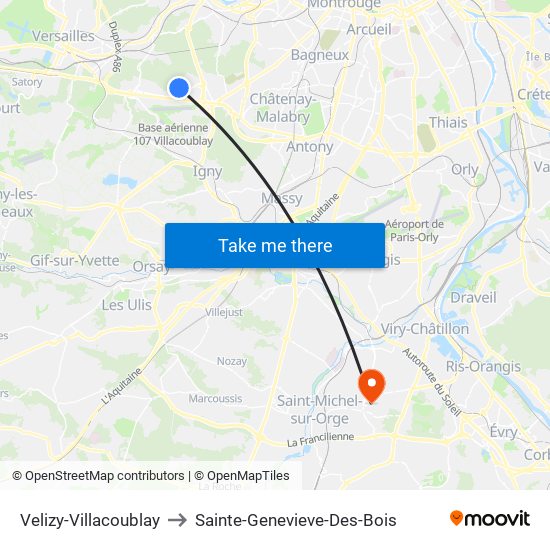 Velizy-Villacoublay to Sainte-Genevieve-Des-Bois map
