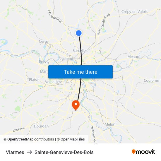 Viarmes to Sainte-Genevieve-Des-Bois map