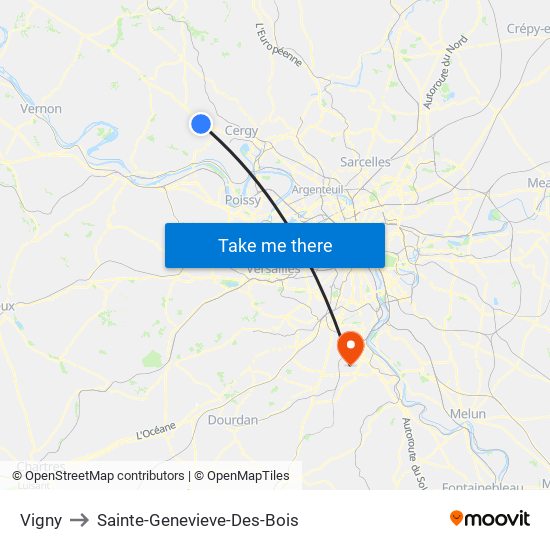 Vigny to Sainte-Genevieve-Des-Bois map