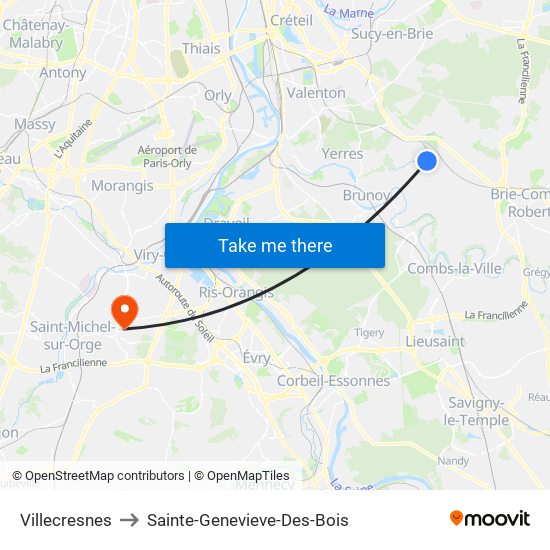 Villecresnes to Sainte-Genevieve-Des-Bois map